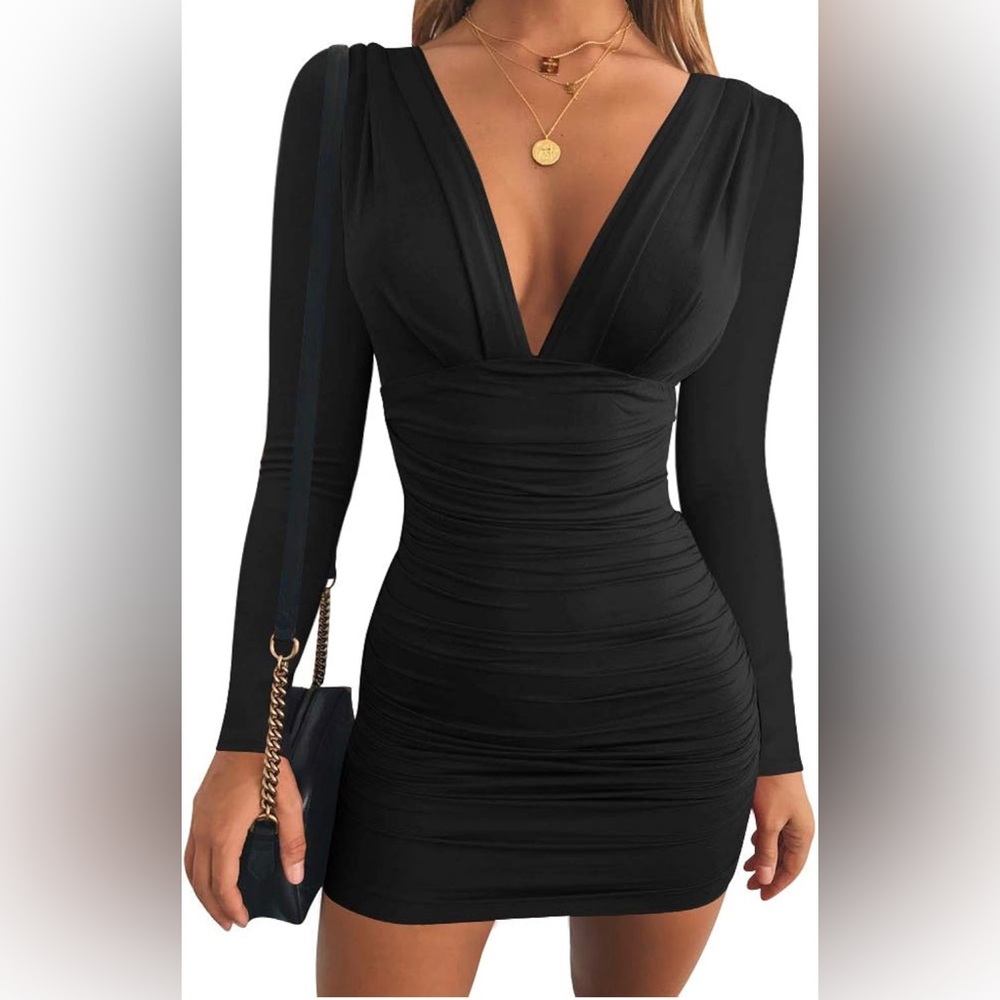 Sexy Long Sleeve V Neck  Mini Party Cocktail Dress